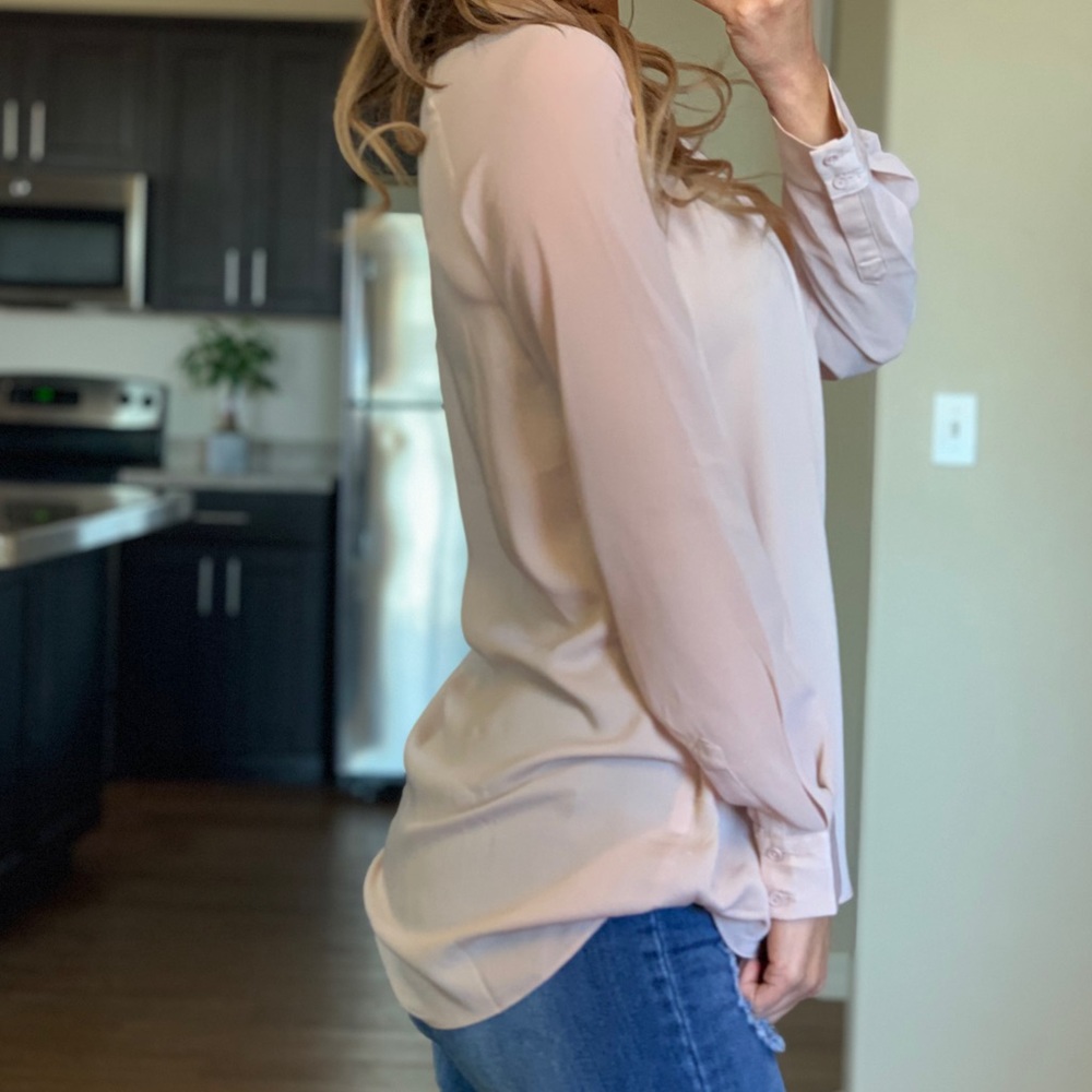 -Light Pink Wrap Surplice Blouse- - Picture 3 of 3